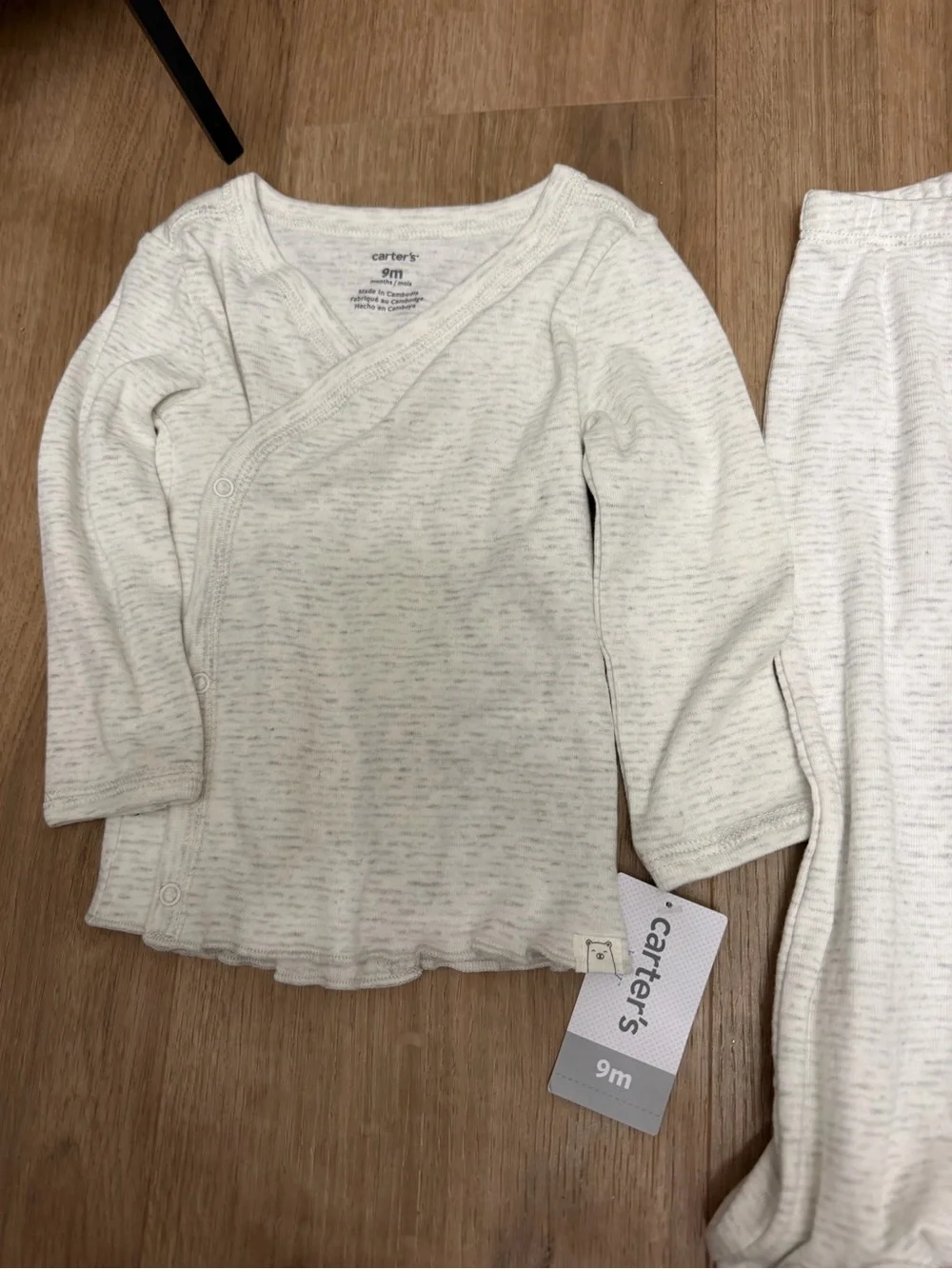 NWT Carter's Cream Heathered Two-Piece Footed Pajama Set Sz 9m